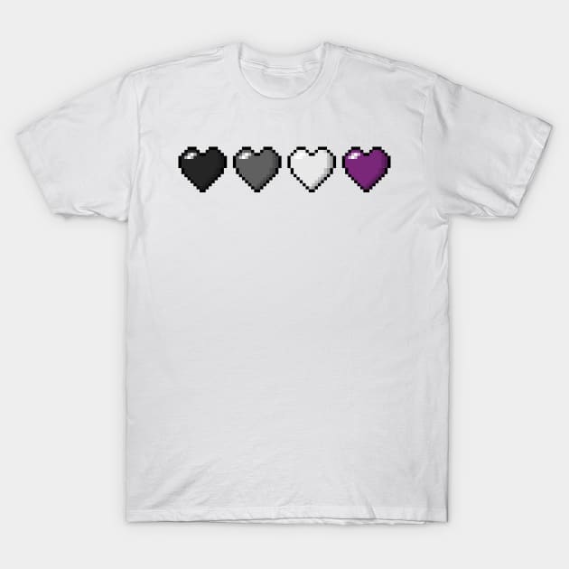 Row of Four Asexual Pride Flag Pixel Hearts T-Shirt by LiveLoudGraphics